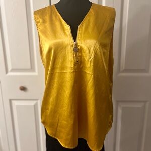 Anne Klein Gold Tank Top with V-Neck and Silky Finish
